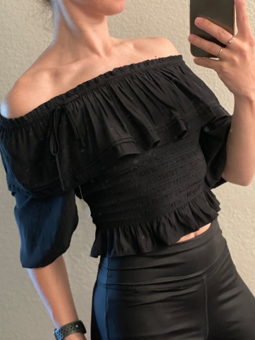 Ramy Brook Off-Shoulder Black Ruffled black Top